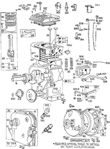 Cylinder,gearcase,piston Grp Diagram and Parts List for 130252-0350-XX  Briggs and Stratton Engine